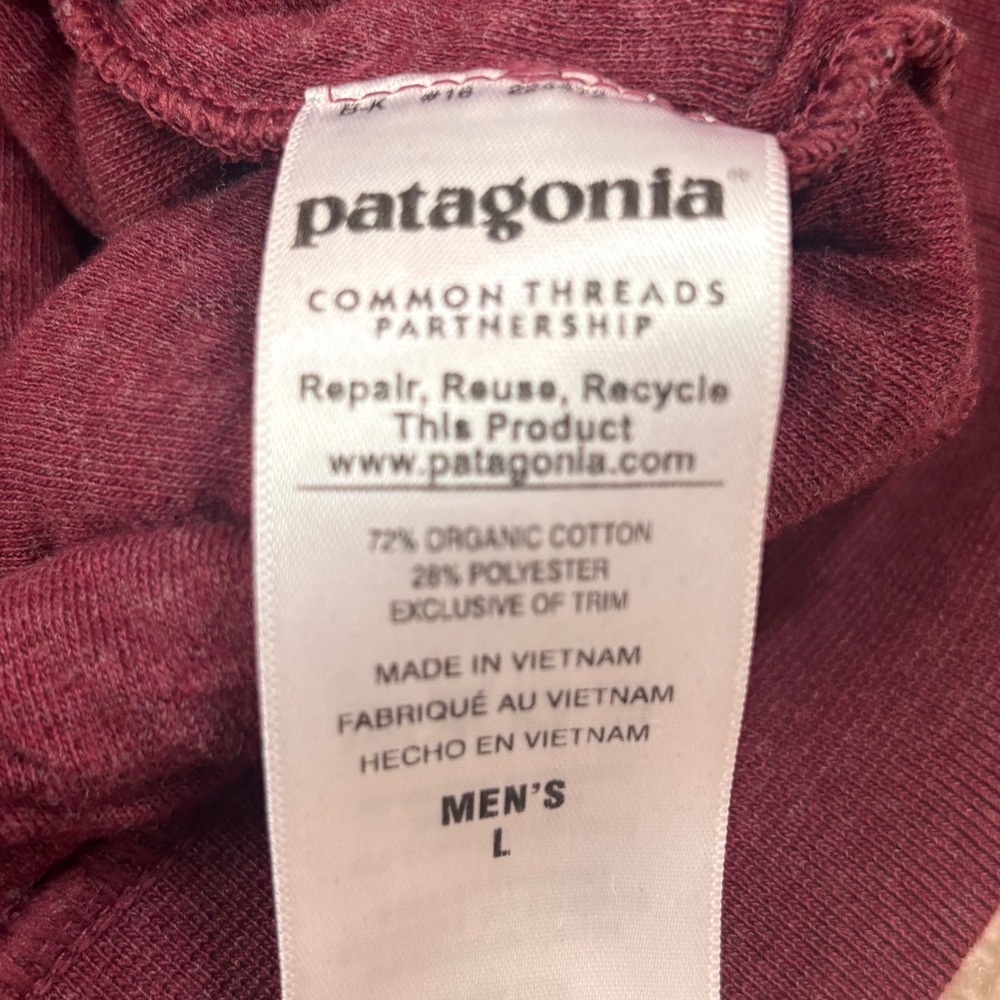 Patagonia Mens Pullover Sz L Burgundy Quilted Snap T Sweater Shirt Organic Cotto - Picture 10 of 10